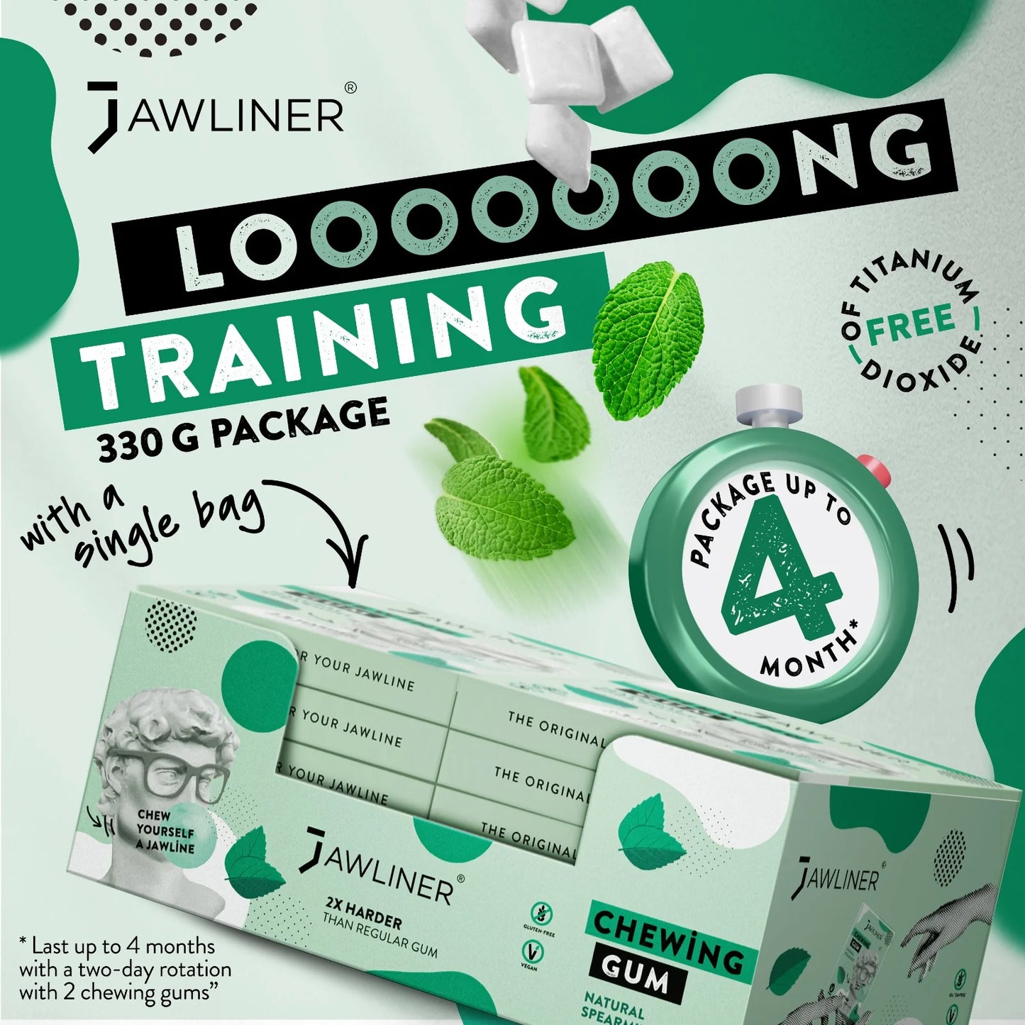 Jawliner stevige kauwgom - Spearmint Medium Hard